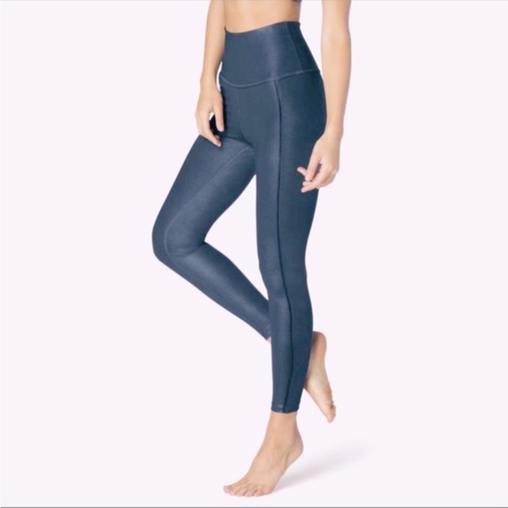 Beyond Yoga Smoky Blue High Rise Leggings Faux Leather Effect‎ Small